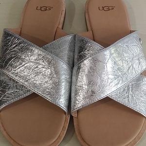 UGG silver leather slides size 7